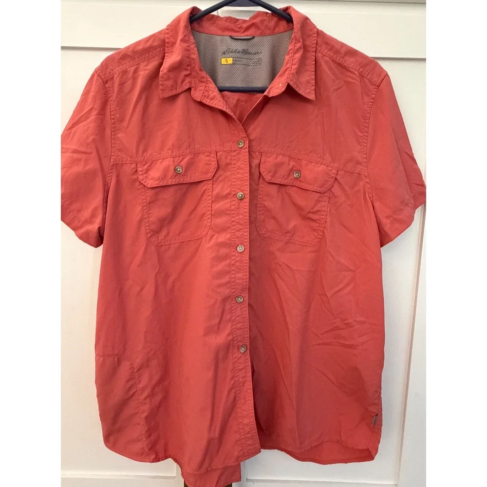Eddie Bauer Travex Mens XL Coral Pink Ripstop Short Sleeve Hiking Shirt Top